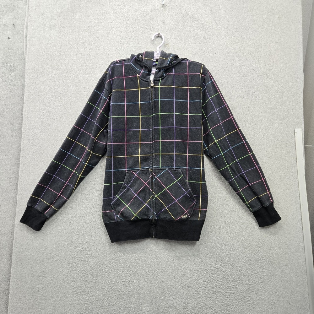 Yurt Men Hoodie XL Black Plaid Fleece Activewear Zipper Logo Hooded Pockets